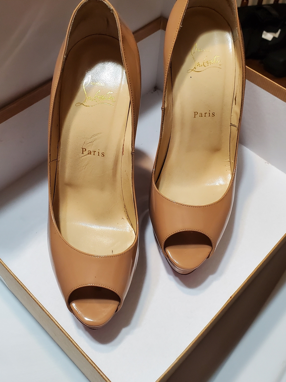 Christian Louboutin Nude Peep-Toe Leather Pumps